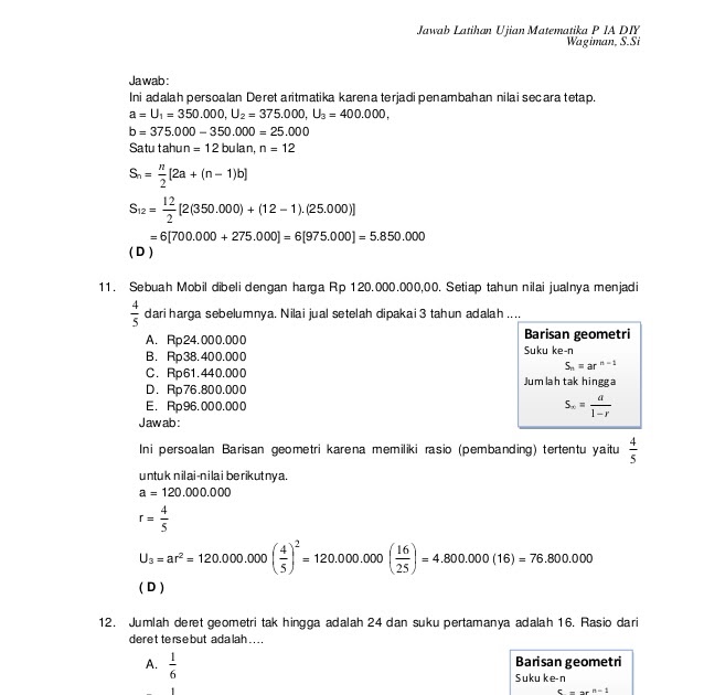 Contoh Soal Ujian Nasional Matematika SMK Contoh Soal Ujian Nasional Matematika SMK