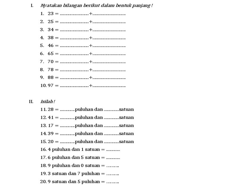 44+ Soal Matematika Nilai Tempat Kelas 1 44+ Soal Matematika Nilai Tempat Kelas 1
