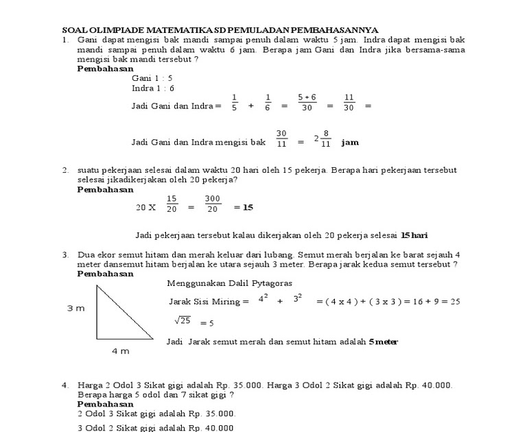 Soal Matematika Kelas 5 Dan Kunci Jawabannya Soal Matematika Kelas 5 Dan Kunci Jawabannya