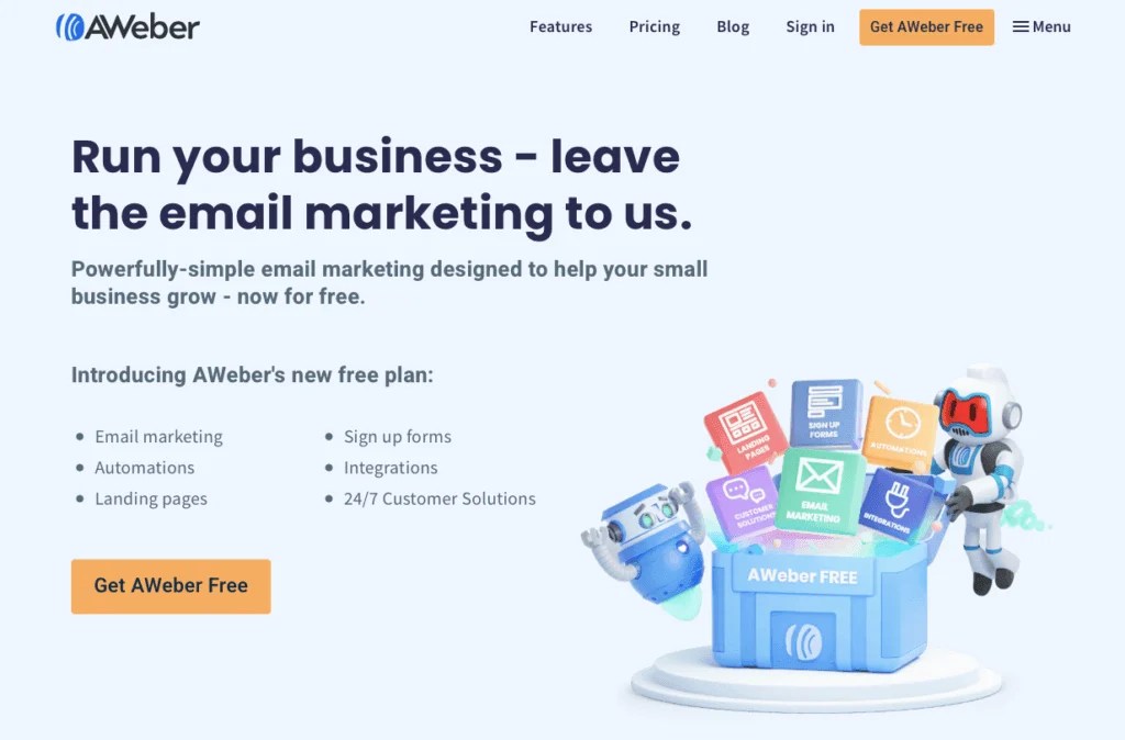 AWeber-landing | Easy Affiliate The AWeber home page.