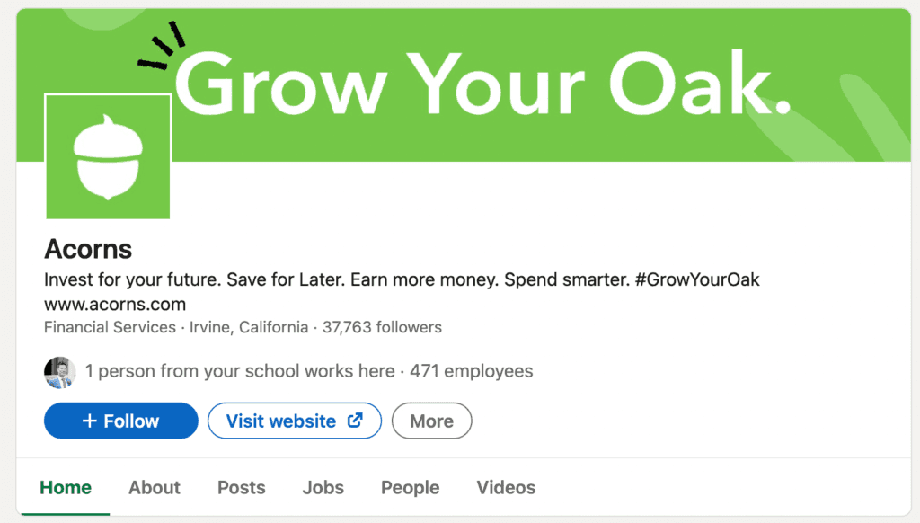 acorns | Easy Affiliate Acorns LinkedIn page.