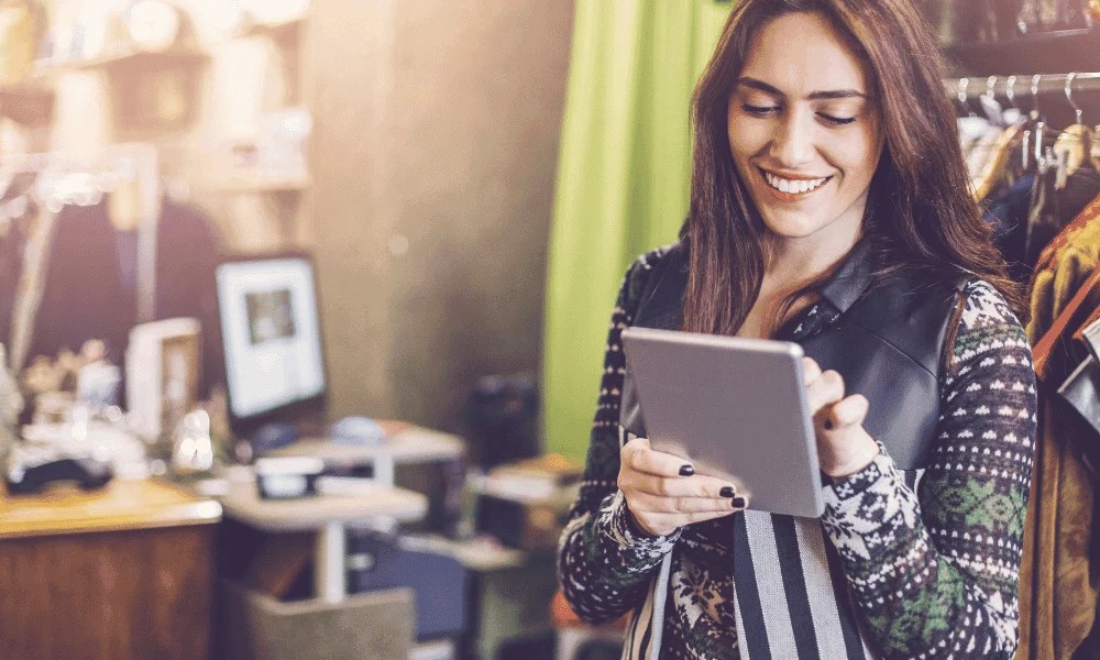 small-buiness- | Easy Affiliate Small business owner on tablet graphic