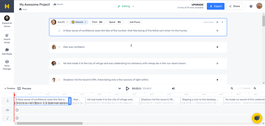 Murf.ai lets you choose the avatars you want and adjust how it reads your script