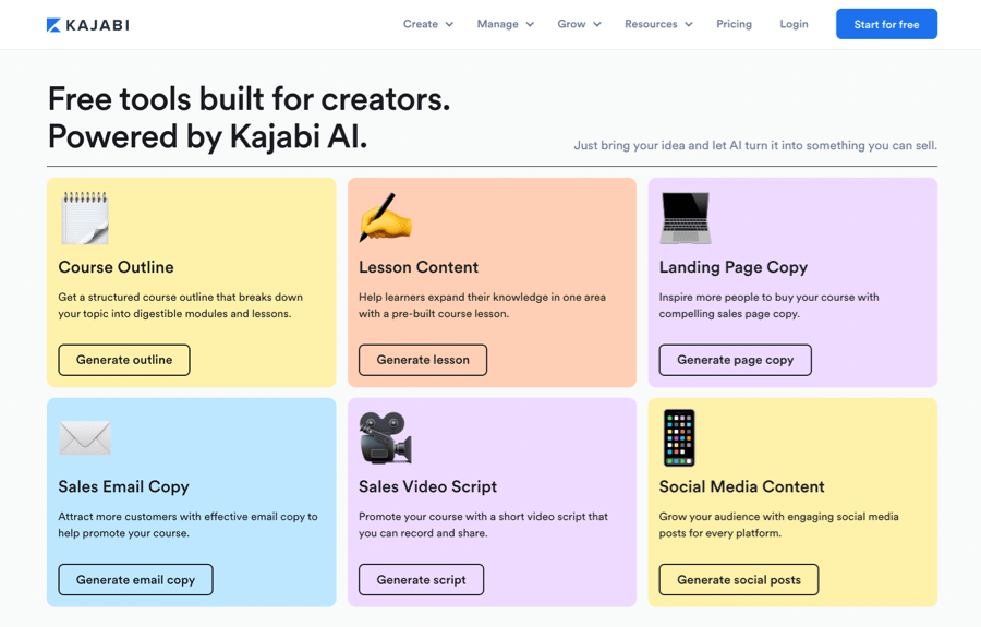 Kajabi has several free AI tools available for creators
