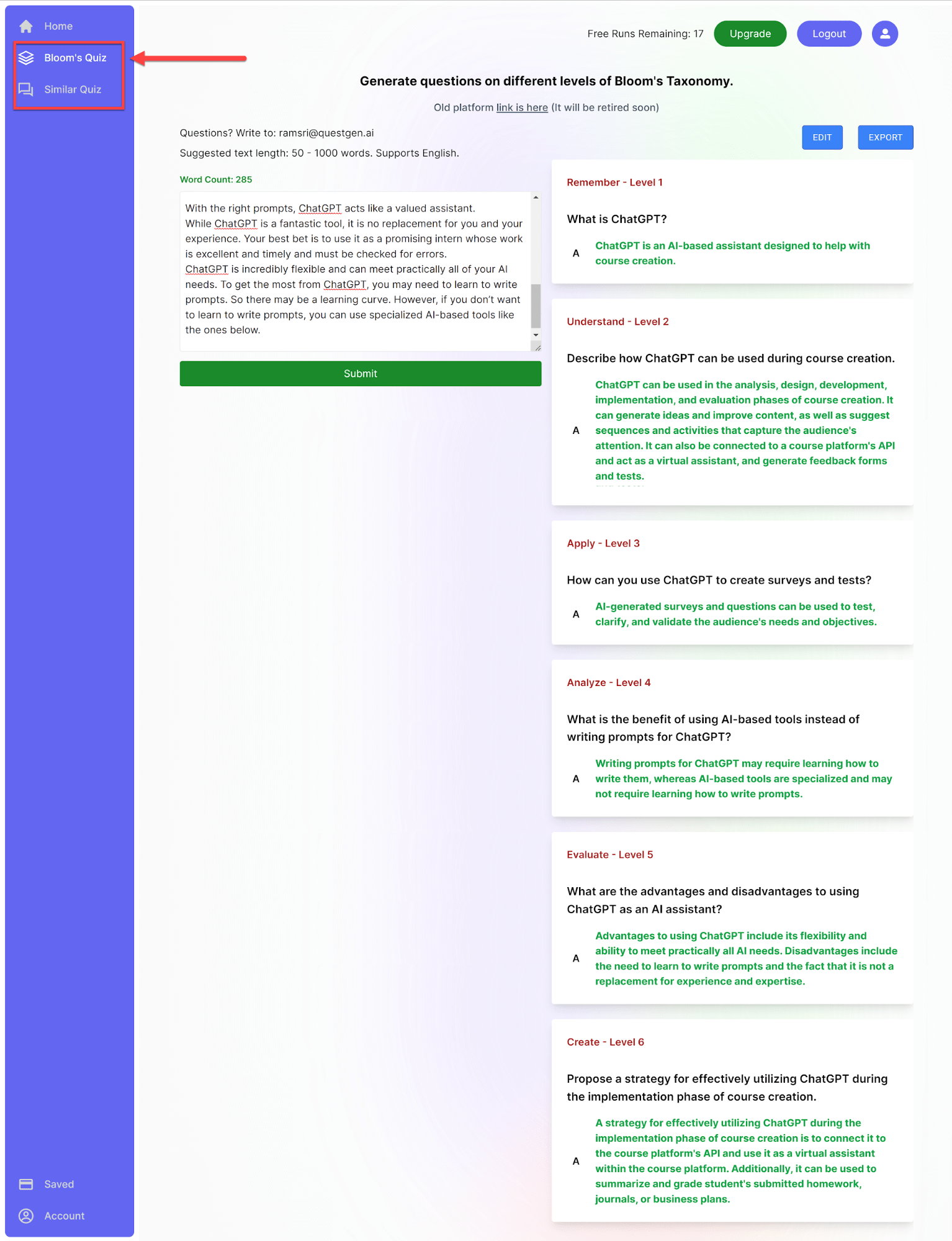 Questgen can be used to create quizzes and activities
