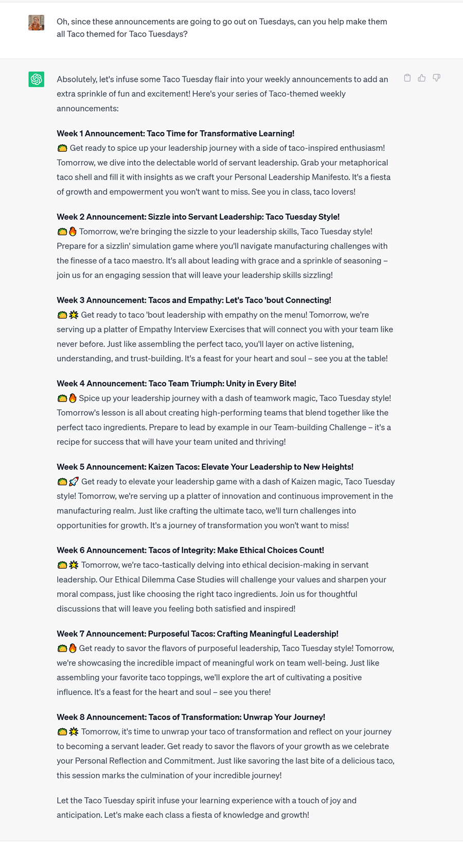 These announcements were spot-on for the audience and context