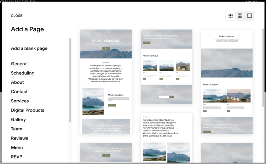 Squarespace’s page templates