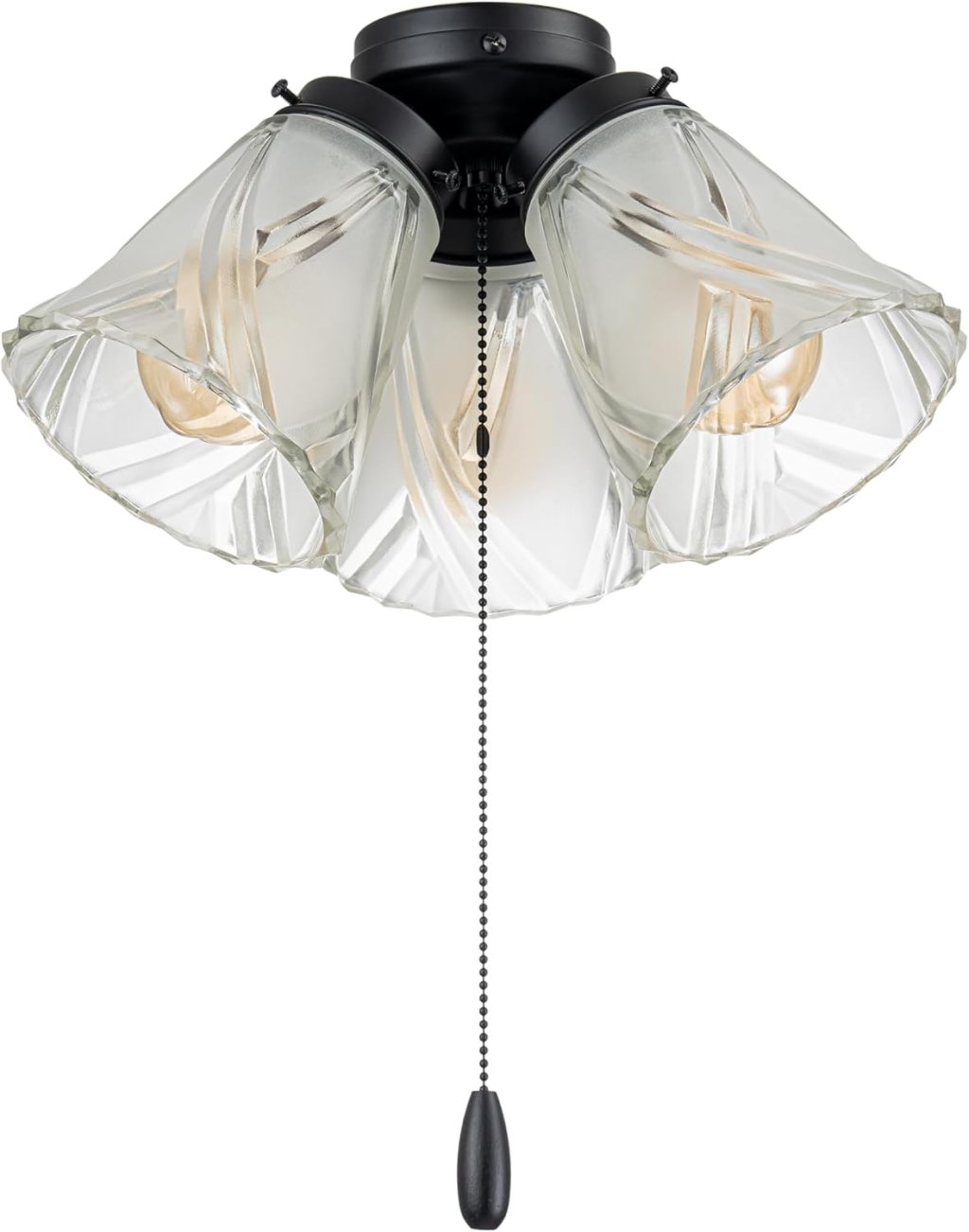 Aspen Creative 22012-3, Three-Light Ceiling Fan Light Kit with Pull Chain, Matte Black Finish with Frosted and Clear Glass Shades, 14″ Diameter x 7-3/8″ Height Aspen Creative 22012-3, Three-Light Ceiling Fan Light Kit with Pull Chain, Matte Black Finish with Frosted and Clear Glass Shades, 14″ Diameter x 7-3/8″ Height