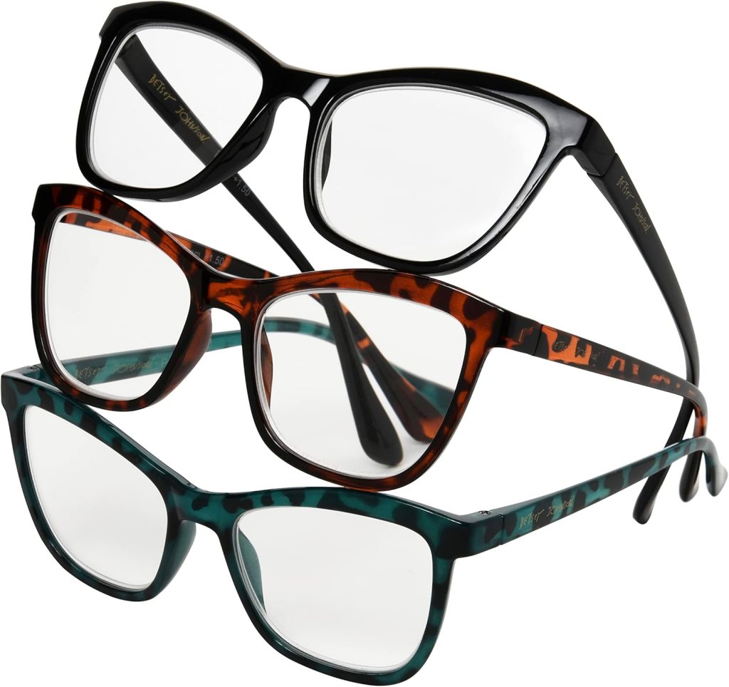 Betsey Johnson Women’s Telcroc 3 Pack Reading Glasses Way, Black, Tortoise, Teal Tortise, 1.5X + 1.5 Betsey Johnson Women’s Telcroc 3 Pack Reading Glasses Way, Black, Tortoise, Teal Tortise, 1.5X + 1.5