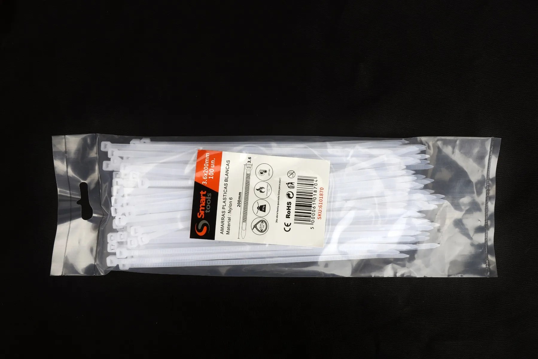 AMARRA PLASTICA BLANCA 3.6 x 200 mm x 100 unidades
