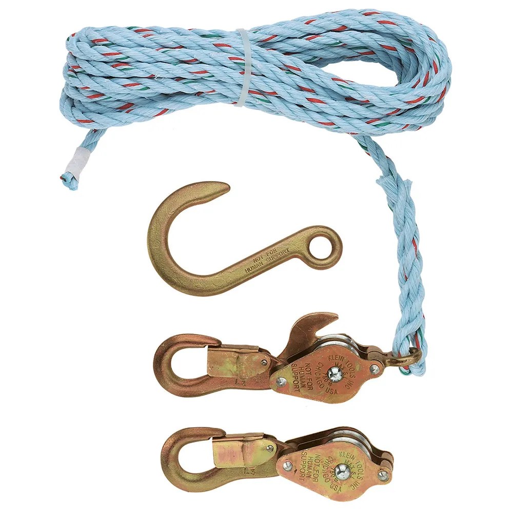 TECLE POLEAS CON GANCHOS RETENCIÓN, CORDÓN 25′, CARGA MAX 340 KG, PESO 1.3 KG