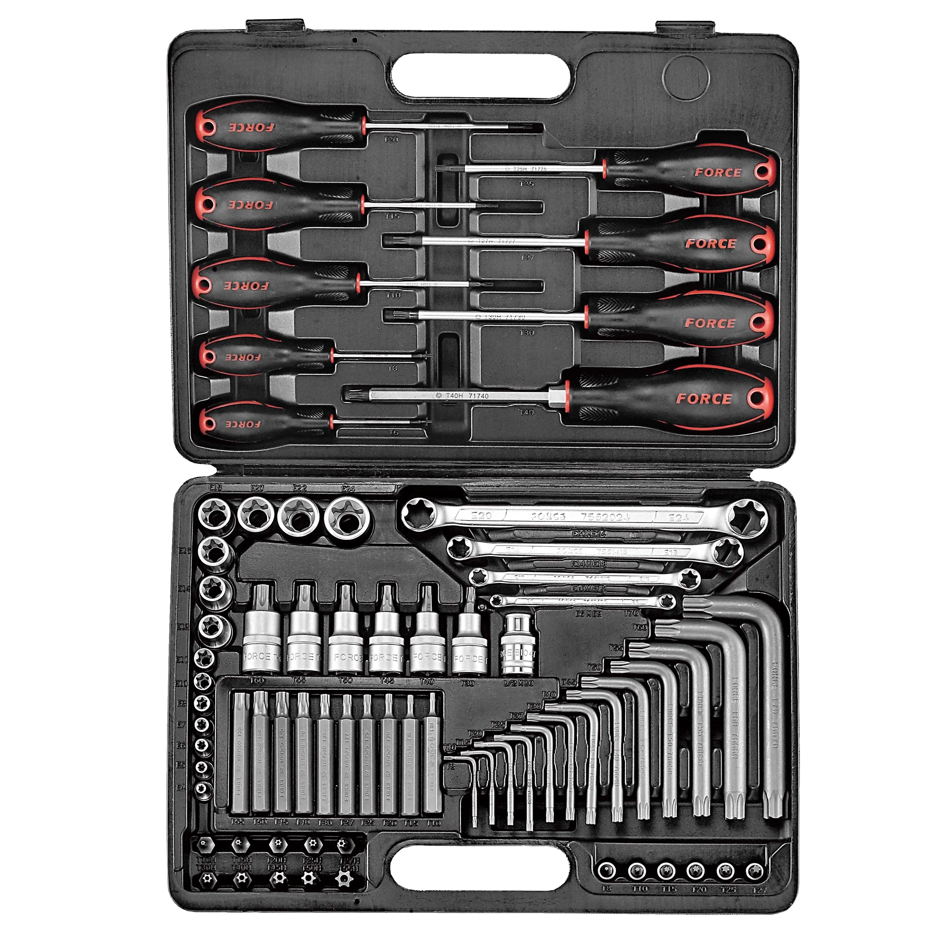 Juego Torx 13 Llaves T8-T70, 4 E6-E24, 7 Dados 1/2″ E12-E24