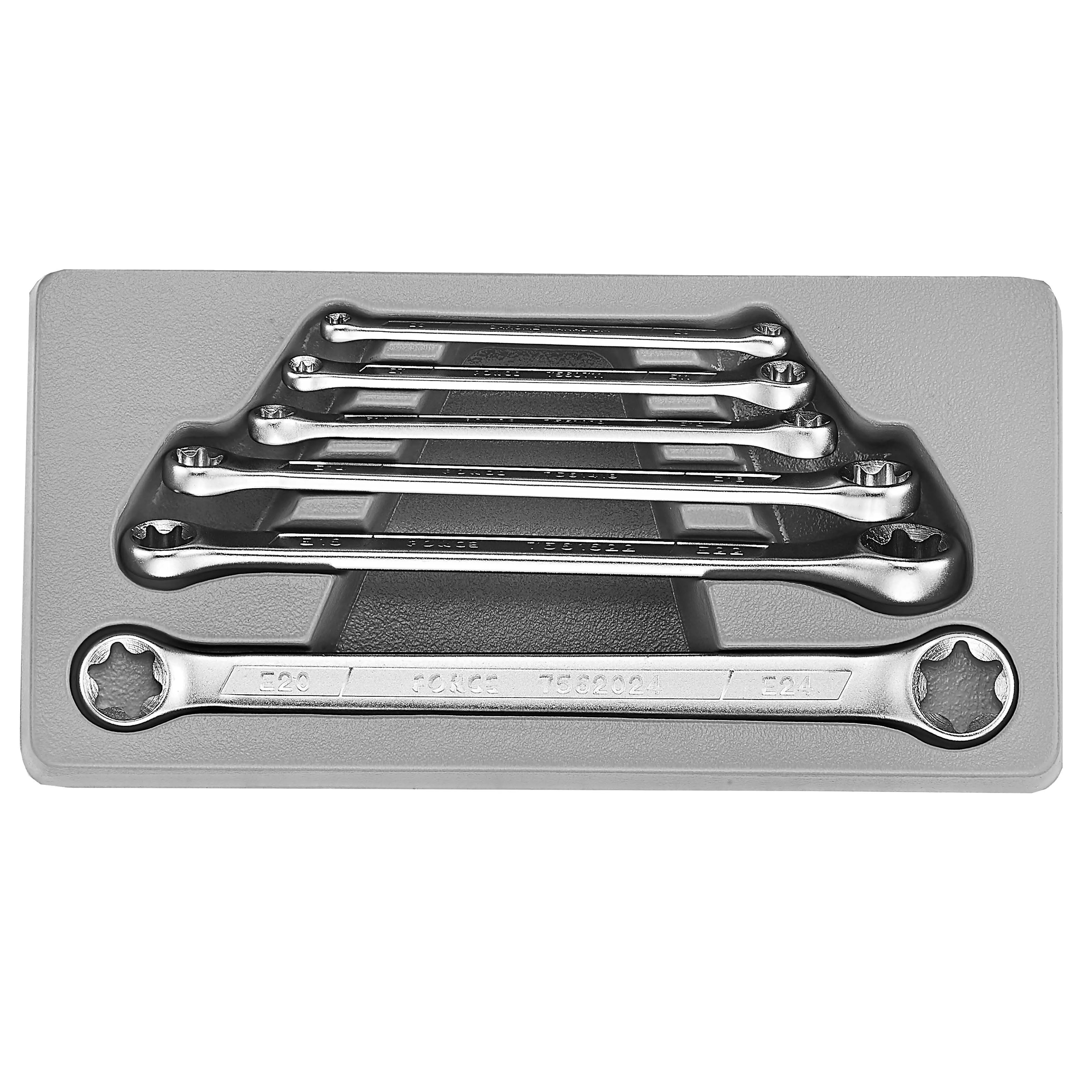 JUEGO DE LLAVES CORONA TORX E6 A E24 6 PZS. RECTAS EN ESTUCHE PLASTICO