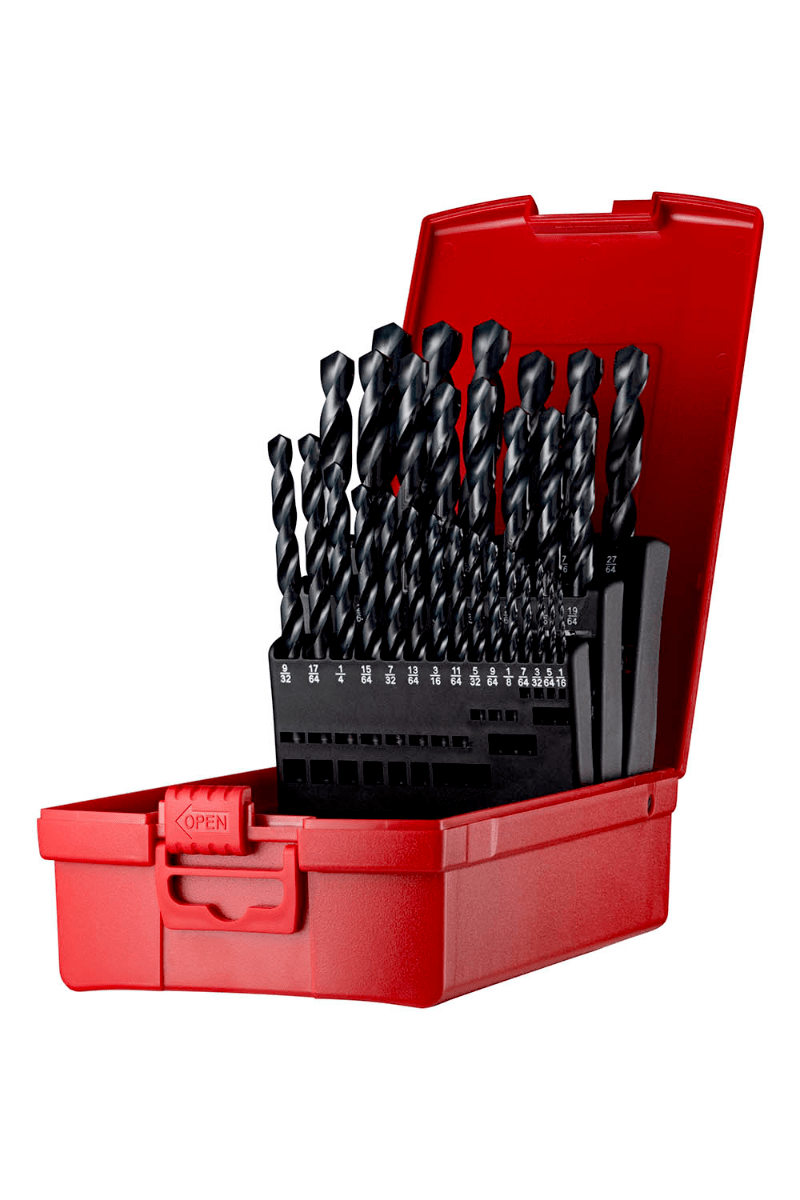 JUEGO DE BROCAS CILINDRICAS A/R DE 1/16″ A 1/2″ (29 PIEZAS)