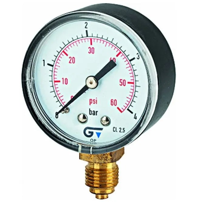 MANOMETRO 1/4 GAS, 2.5 BAR = 35 LBS. DE 53 MM.