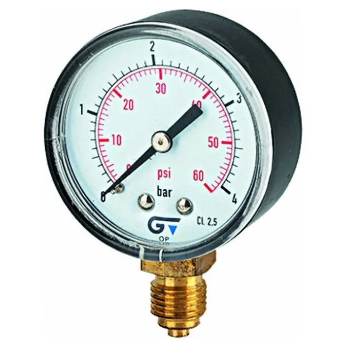 MANOMETRO 1/4 GAS, 25 BAR = 350 LBS. DE 53 MM.