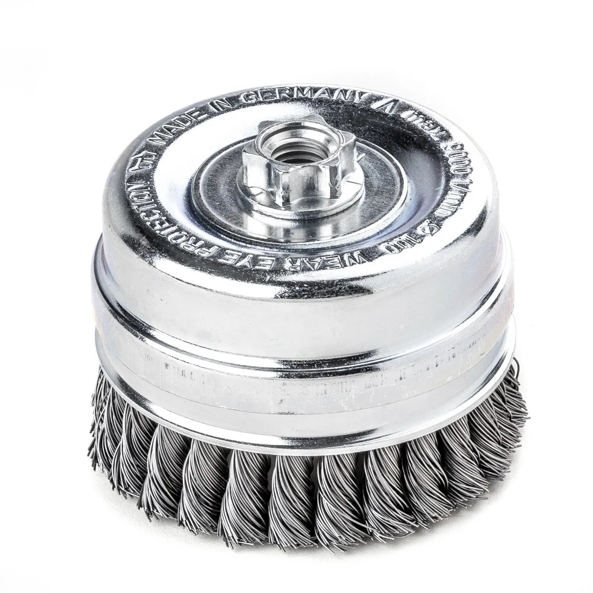 GRATA COPA CONICA DE 4″ AC. TRENZADO M14 DE 0.80 MM.