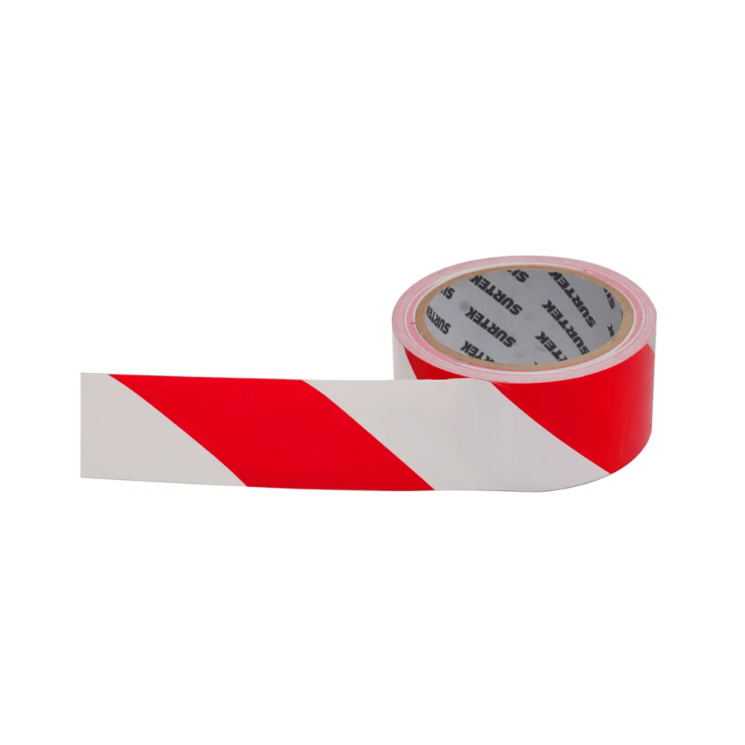Cinta de señalización de adhesivo acrílico ancho 2″ de 18 m, color blanco/rojo
