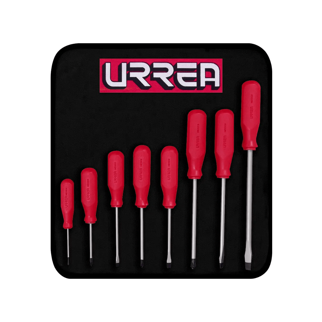 Juego de destornilladores conmango rojo, combinados, 8 piezas en estuche