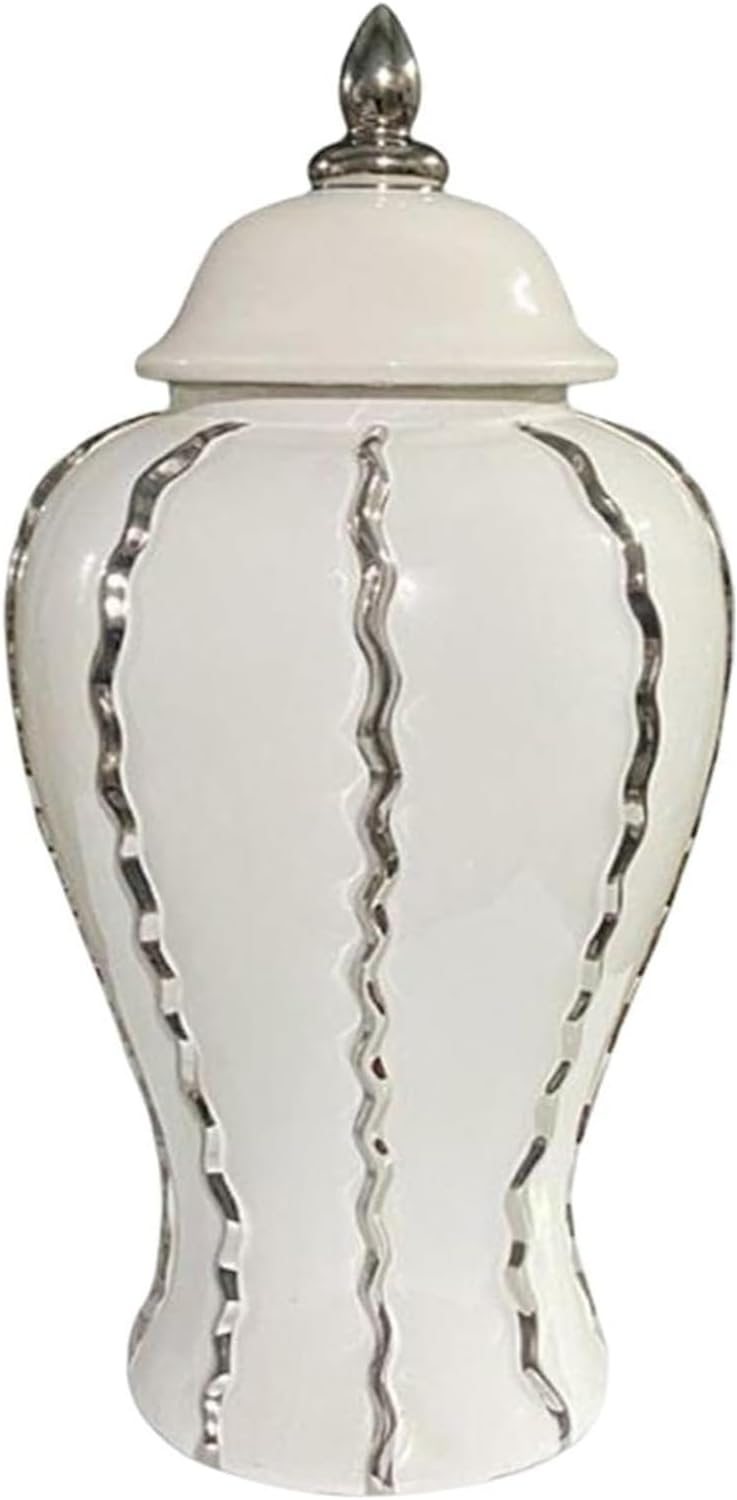 ginger jar Luxury Ginger Jar, Temple Jar, Ginger Jar Vase, White and Gold Ceramic Jar with Lid, Porcelain Ceramic Vase, for Home Decor (Color : Silver M 8.27×17.72inch) ginger jar Luxury Ginger Jar, Temple Jar, Ginger Jar Vase, White and Gold Ceramic Jar with Lid, Porcelain Ceramic Vase, for Home Decor (Color : Silver M 8.27×17.72inch)