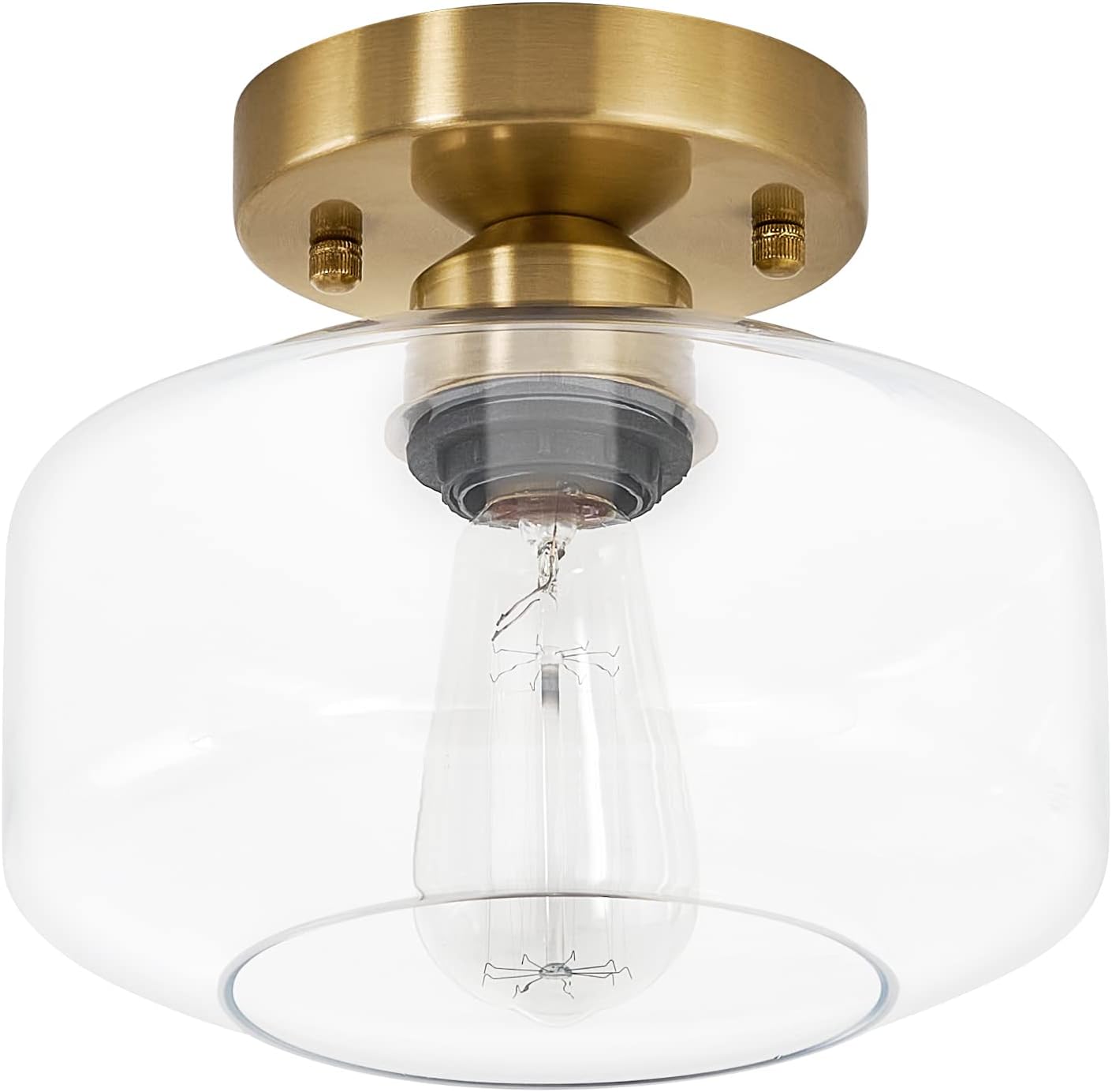 BISAMIYA Modern Gold Ceiling Light Fixture, Brass Finish Semi Flush Mount Ceiling Light with 8.66″ Clear Glass Shade for Kitchen, Hallway, Entryway, Bedroom, Cafe BISAMIYA Modern Gold Ceiling Light Fixture, Brass Finish Semi Flush Mount Ceiling Light with 8.66″ Clear Glass Shade for Kitchen, Hallway, Entryway, Bedroom, Cafe