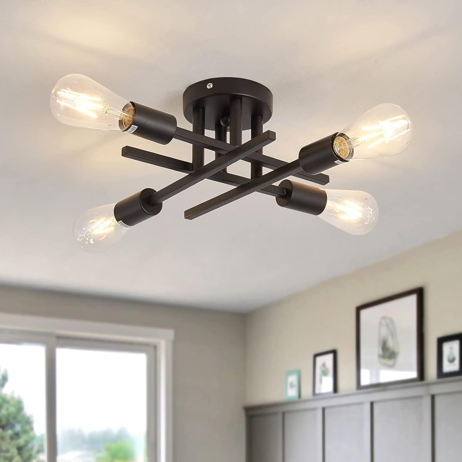 ZGLAOJT Semi Flush Mount 4 Light Ceiling Light Matte Black with E26 Base Modern Chandelier for Farmhouse Kitchen Dining Room Bedroom Study Living Room. ZGLAOJT Semi Flush Mount 4 Light Ceiling Light Matte Black with E26 Base Modern Chandelier for Farmhouse Kitchen Dining Room Bedroom Study Living Room.