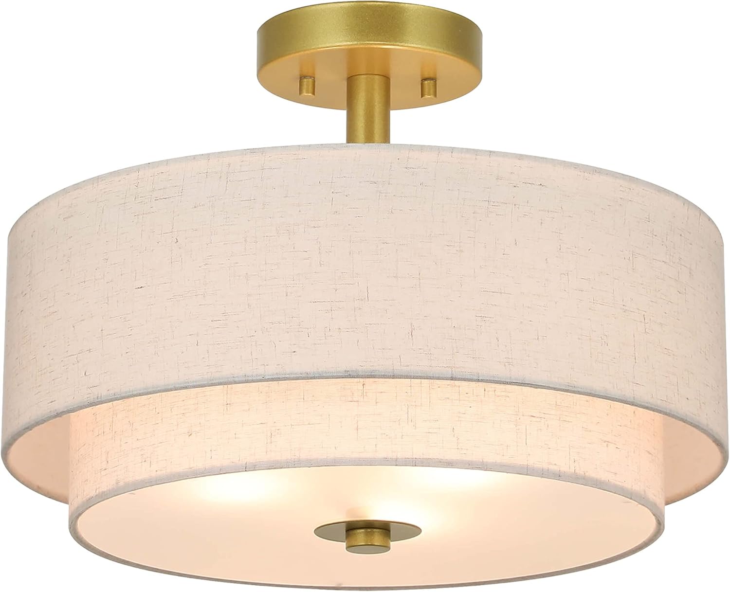 XiNBEi Lighting 3 Light Semi Flush Mount Light, Close to Ceiling Light Fixture with Fabric Shade Retro Gold Brass 16 inch Semi Flush Drum Light for Bedroom & Living Room XB-SF1289-GB XiNBEi Lighting 3 Light Semi Flush Mount Light, Close to Ceiling Light Fixture with Fabric Shade Retro Gold Brass 16 inch Semi Flush Drum Light for Bedroom & Living Room XB-SF1289-GB