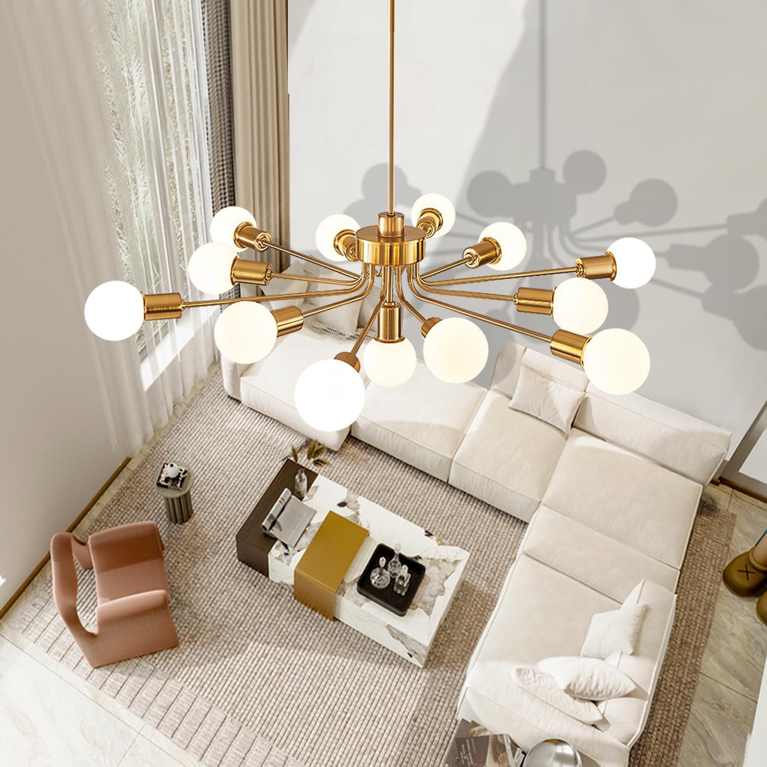 13 lights Gold Chandelier,Vintage chandelier,mid century chandeliers,modern chandeliers for dining room,Living room Bedroom Large chandeliers for high ceilings, island 13 lights Gold Chandelier,Vintage chandelier,mid century chandeliers,modern chandeliers for dining room,Living room Bedroom Large chandeliers for high ceilings, island