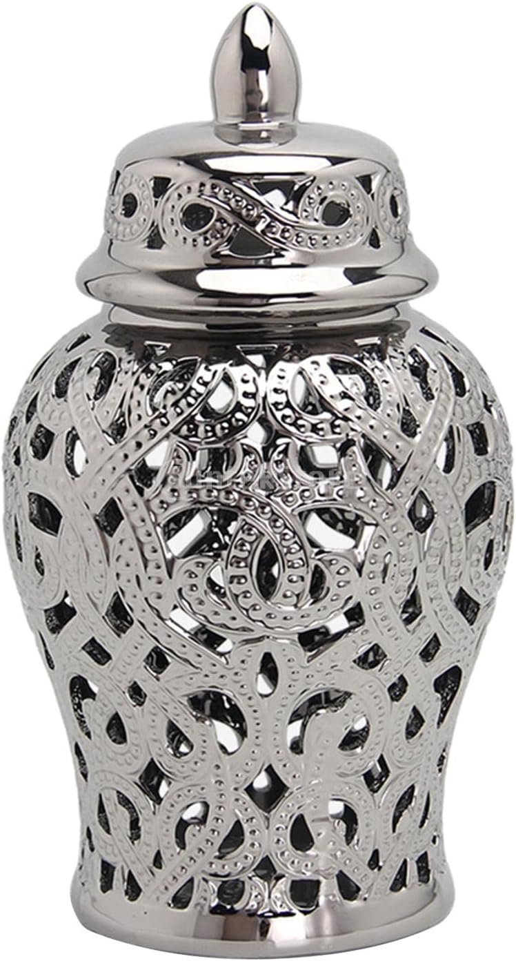 Light Ginger Jar Lid Temple Jar Display Vase Accessories Storage Decor Arrangement office and home Desktop Decor, silver Light Ginger Jar Lid Temple Jar Display Vase Accessories Storage Decor Arrangement office and home Desktop Decor, silver