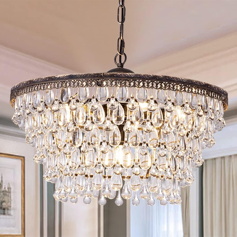 Wellmet Crystal Chandelier, 6-Light 5 Tiers Farmhouse Bronze Ceiling Lighting Fixture, Modern Foyer Dining Room Chandeliers for Bedroom, Hallway, Bar, Kitchen, W20-inch Wellmet Crystal Chandelier, 6-Light 5 Tiers Farmhouse Bronze Ceiling Lighting Fixture, Modern Foyer Dining Room Chandeliers for Bedroom, Hallway, Bar, Kitchen, W20-inch