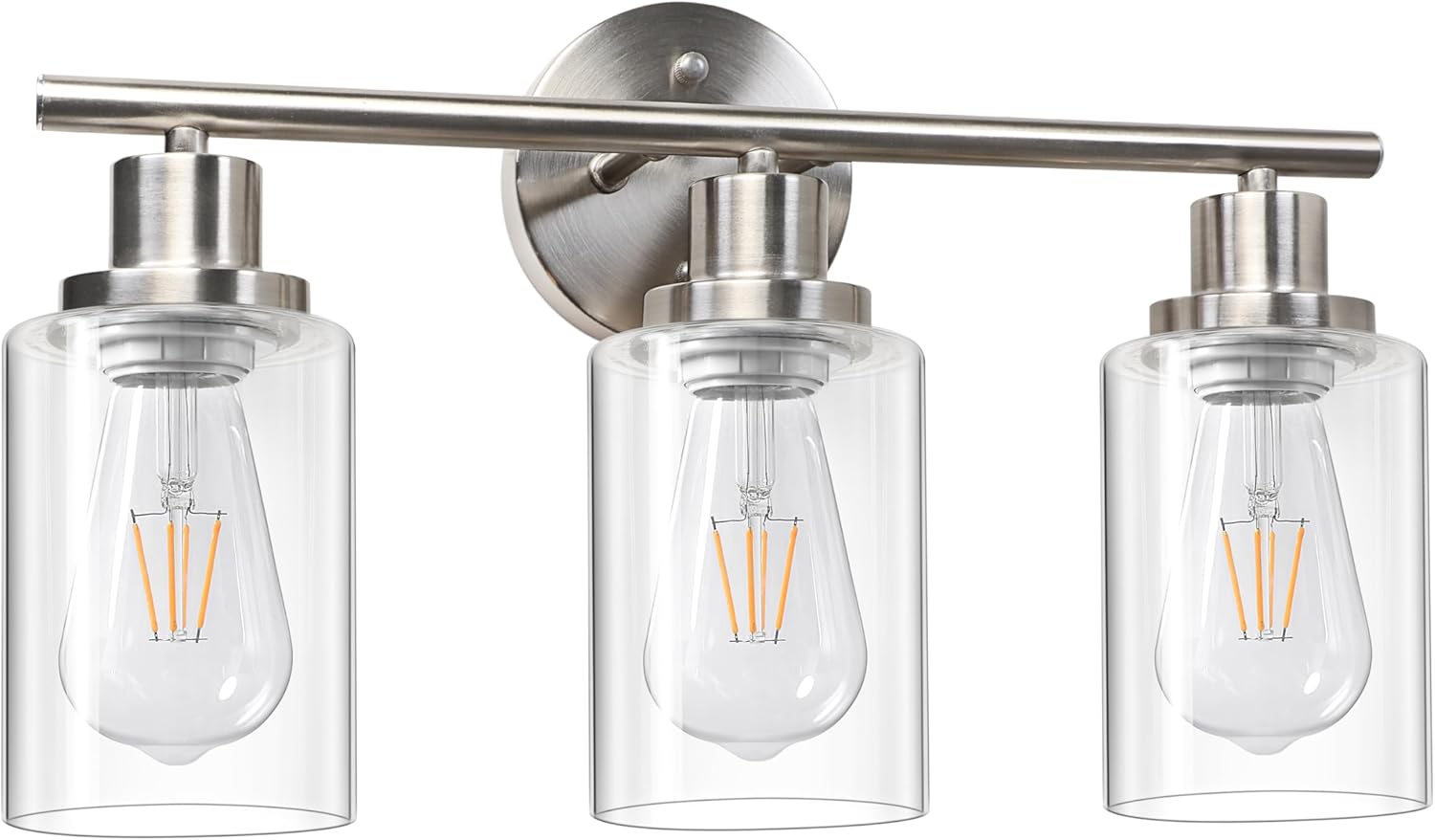 Unicozin 3 Light Vanity Lights, Brushed Nickel Wall Sconce Light with Clear Glass, Bathroom Light Fixtures, Wall Lights for Mirror, Living Room, Bedroom, Hallway, E26 Base (Bulbs Not Included) Unicozin 3 Light Vanity Lights, Brushed Nickel Wall Sconce Light with Clear Glass, Bathroom Light Fixtures, Wall Lights for Mirror, Living Room, Bedroom, Hallway, E26 Base (Bulbs Not Included)