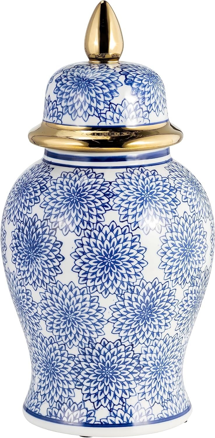Sagebrook Home 14″ Temple Jar With Dalhia Flower, Blue & White | Decorative Jars, Vases, Elegant Storage Containers for Home Decor and Kitchen Interior Design Sagebrook Home 14″ Temple Jar With Dalhia Flower, Blue & White | Decorative Jars, Vases, Elegant Storage Containers for Home Decor and Kitchen Interior Design