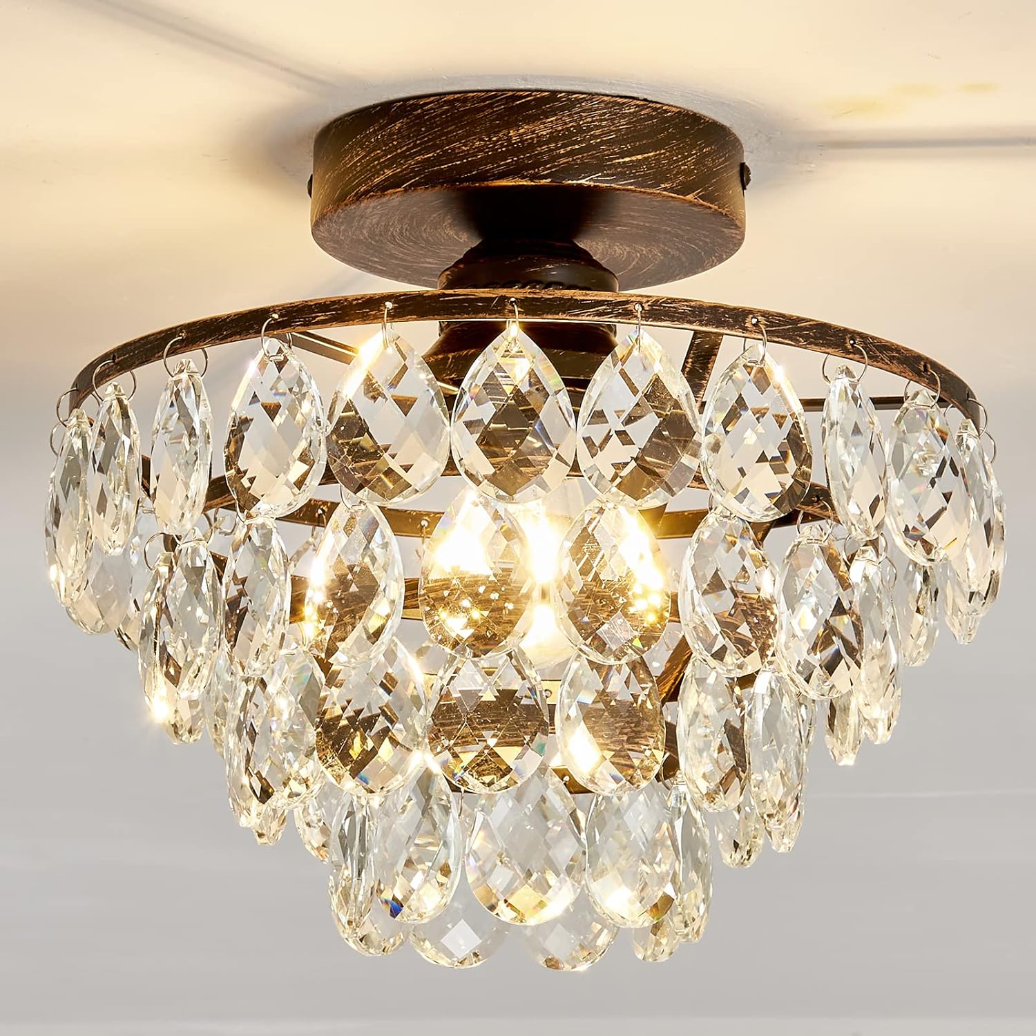 YYJLX Crystal Chandelier,Modern Semi Flush Mount Small Ceiling Light Oil Rubbed Bronze,Mini E26 Ceiling Lamp for Hallway Bedroom Bathroom Closet YYJLX Crystal Chandelier,Modern Semi Flush Mount Small Ceiling Light Oil Rubbed Bronze,Mini E26 Ceiling Lamp for Hallway Bedroom Bathroom Closet