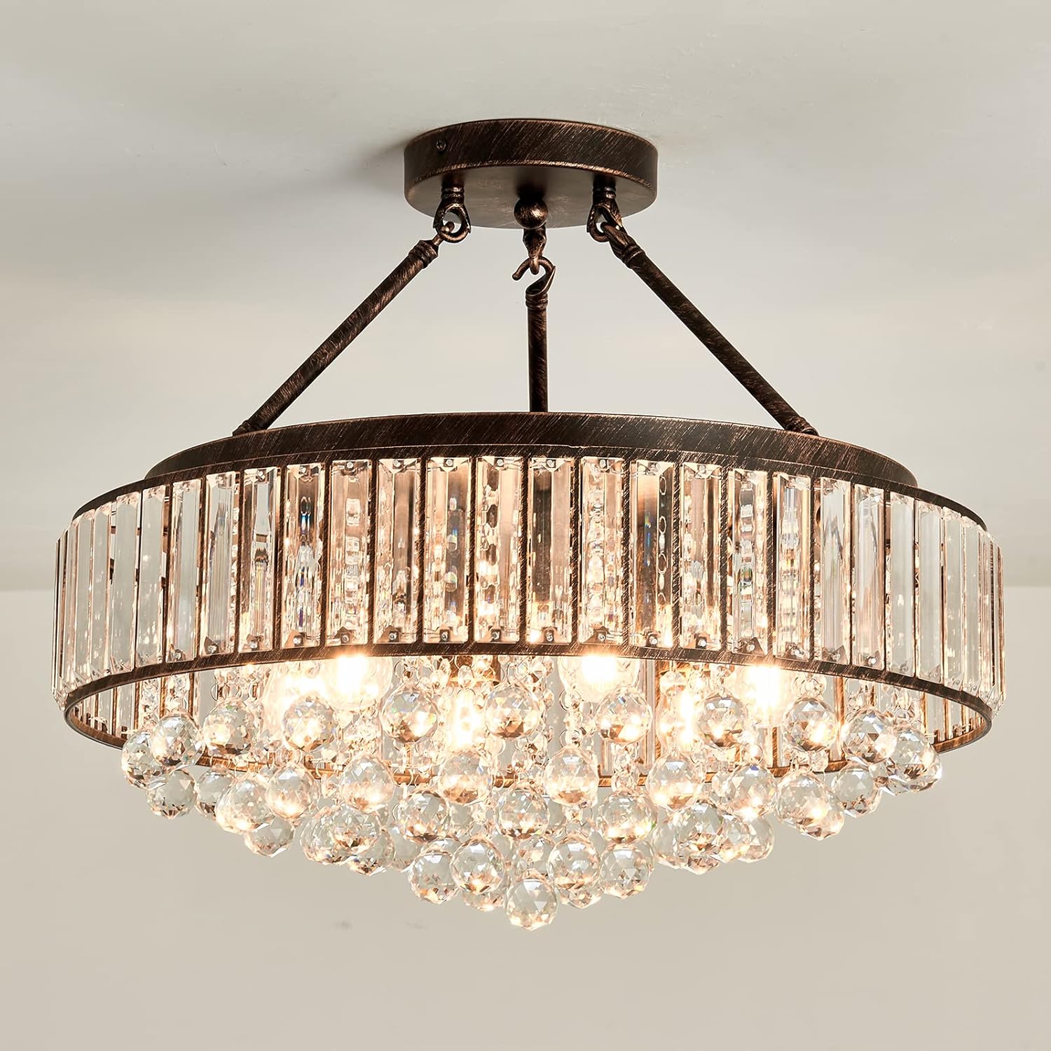 YYJLX 6 Light Modern Crystal Chandelier Oil Rubbed Bronze Metal Semi Flush Mount Ceiling Light Fixture E26 Indoor Round Ceiling Lamp for Dining Room Living Room Laundry Room Foyer Kitchen Bedroom. YYJLX 6 Light Modern Crystal Chandelier Oil Rubbed Bronze Metal Semi Flush Mount Ceiling Light Fixture E26 Indoor Round Ceiling Lamp for Dining Room Living Room Laundry Room Foyer Kitchen Bedroom.