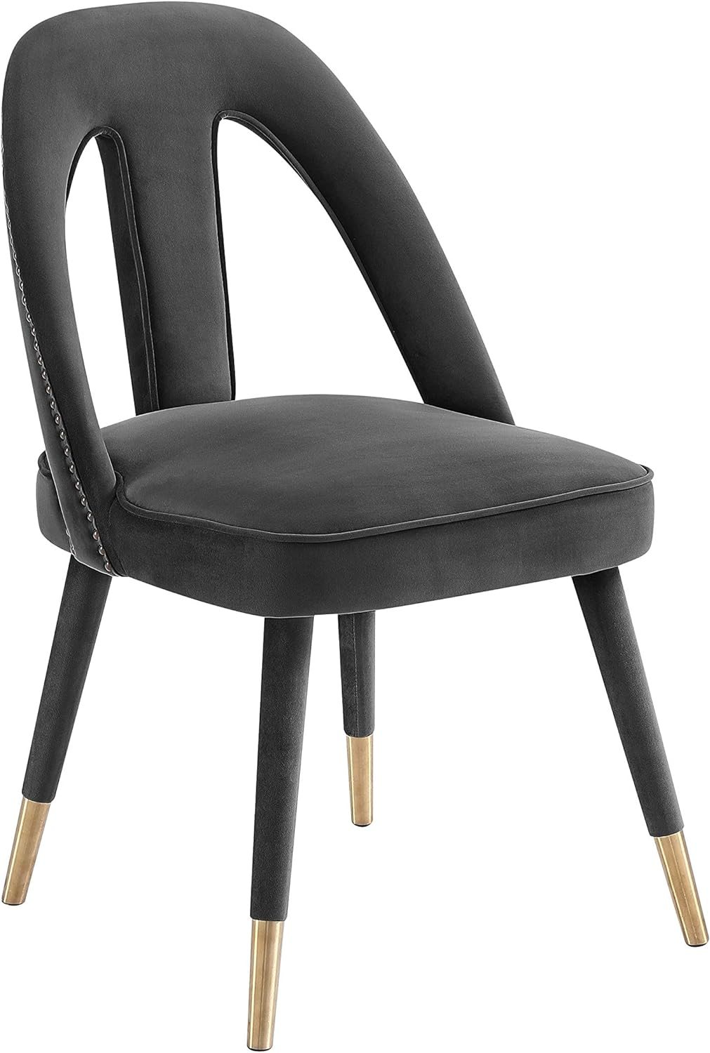 TOV Furniture Petra Contemporary Velvet Upholstered Dining Room Chair with Nailhead Trim Accents, 20.5″, Dark Gray TOV Furniture Petra Contemporary Velvet Upholstered Dining Room Chair with Nailhead Trim Accents, 20.5″, Dark Gray