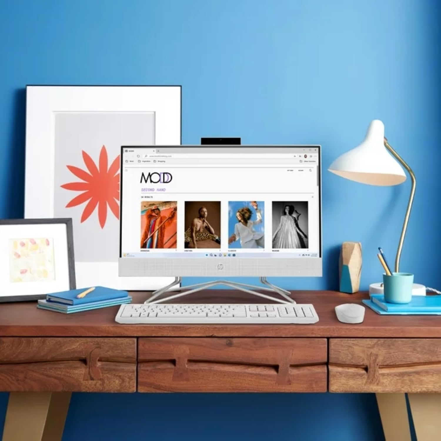HP Newest All-in-One Desktop, 21.5″ FHD Display, 32GB RAM, 1TB Storage (512GB SSD with P500 500GB External SSD), Intel Dual-Core Processor, Webcam, HDMI, Bluetooth, Mouse and Keyboard, Windows 11