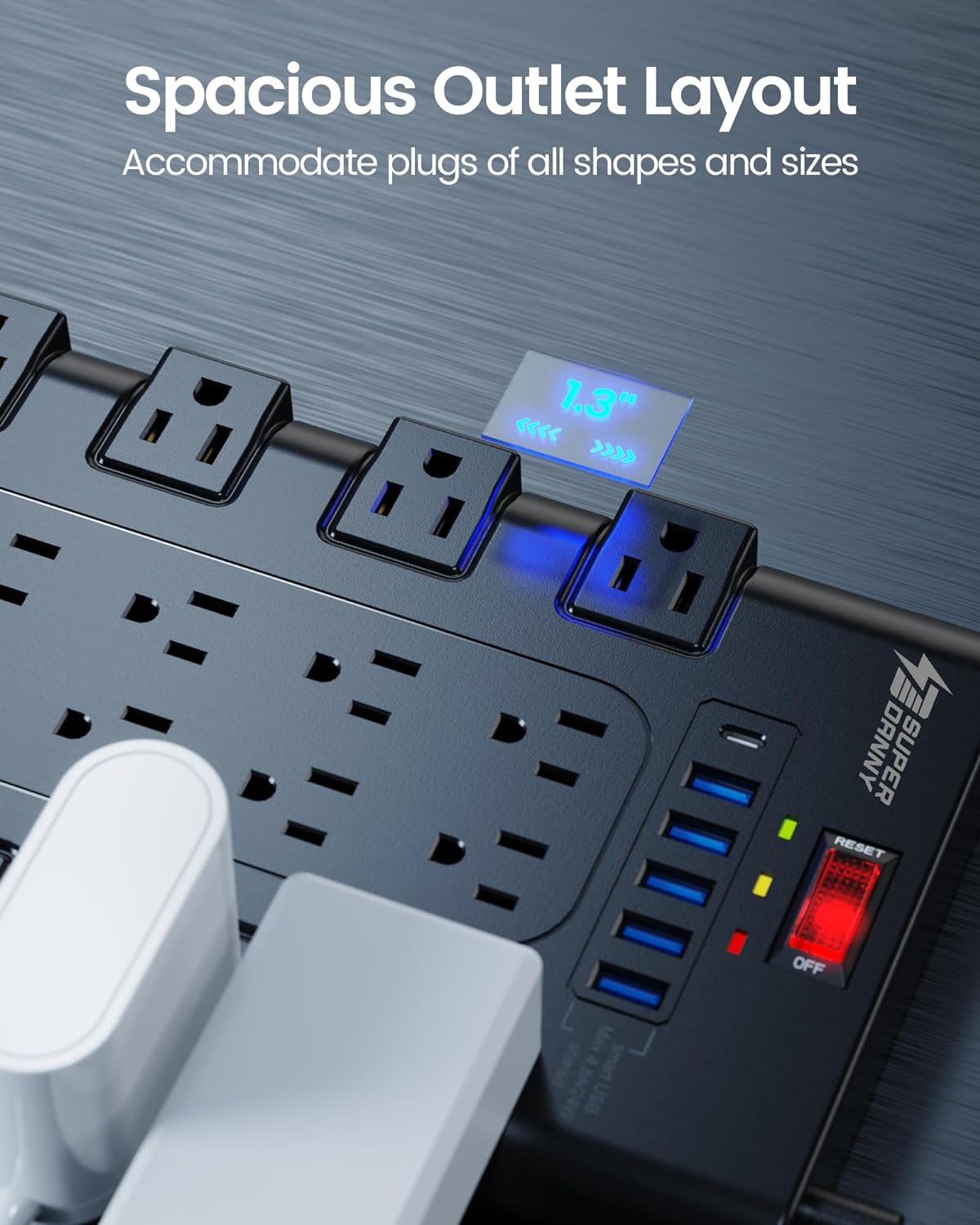 28-in-1 Power Strip Surge Protector with 22 Outlets and 6 USB Ports, 2100J Protection, Mountable Flat Plug Extension Cord