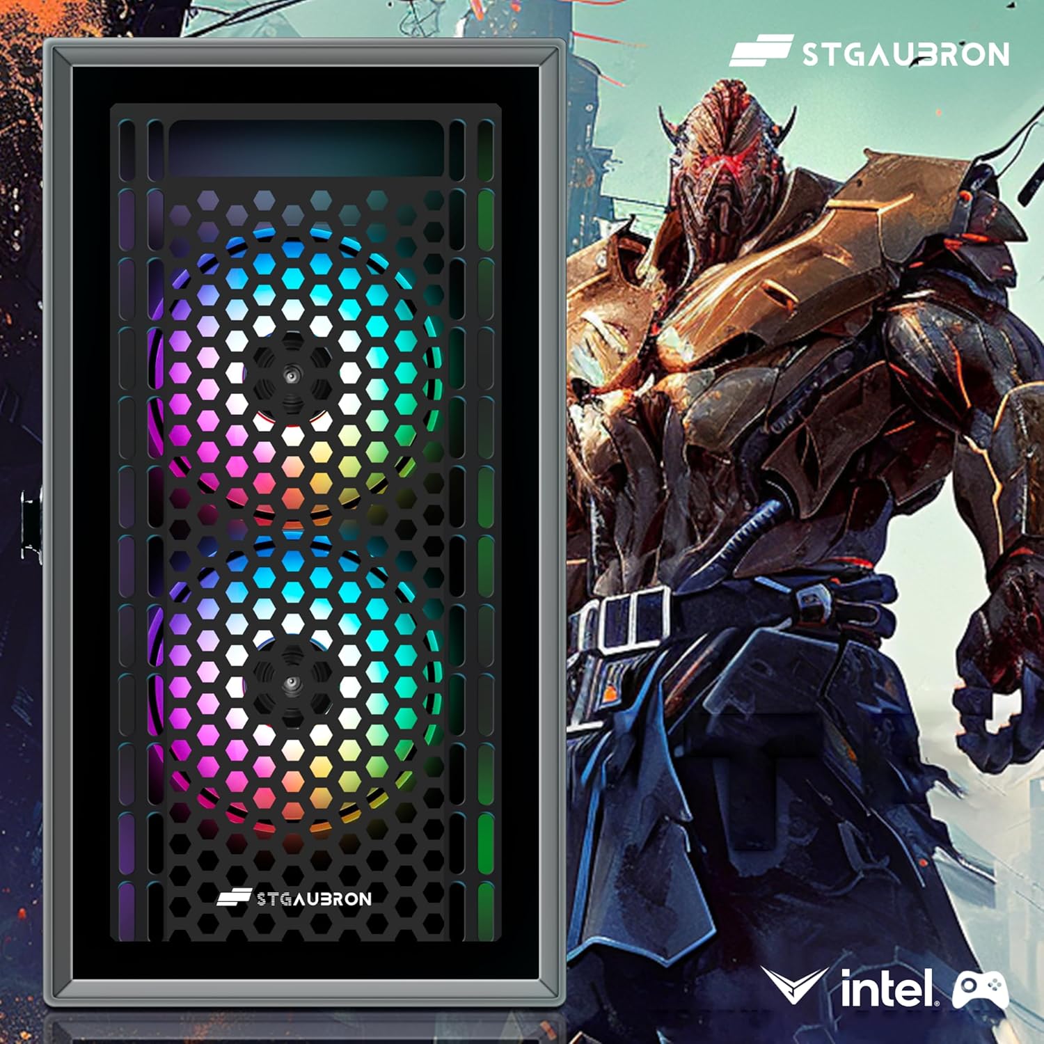STGAubron Gaming Desktop PC, Intel Core i5 3.2G up to 3.6G, Radeon RX 560 4G GDDR5, 16G RAM, 512G SSD, 600M WiFi, BT 5.0, RGB Fan x 3, RGB Keyboard & Mouse & Mouse Pad, W10H64
