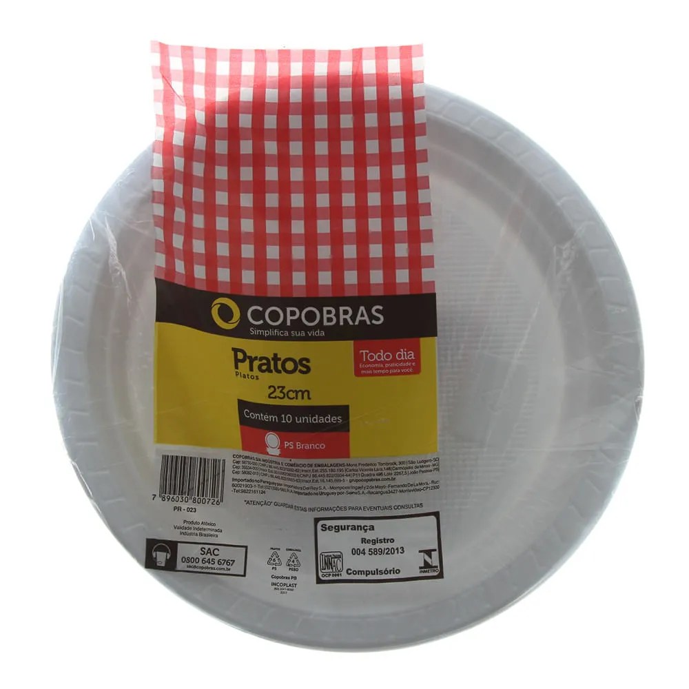 PRATO PLAST.23CM BRANCO COPOBRAS C/10