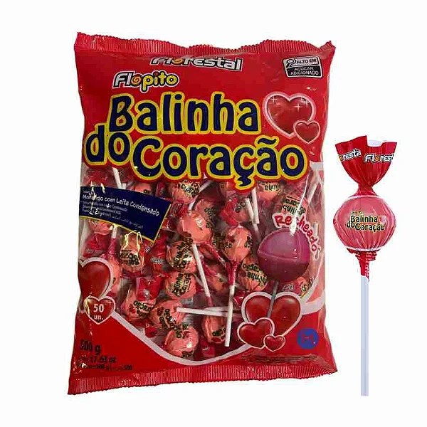 PIRULITO BALINHA DO CORAÇÃO MORANGO C/50