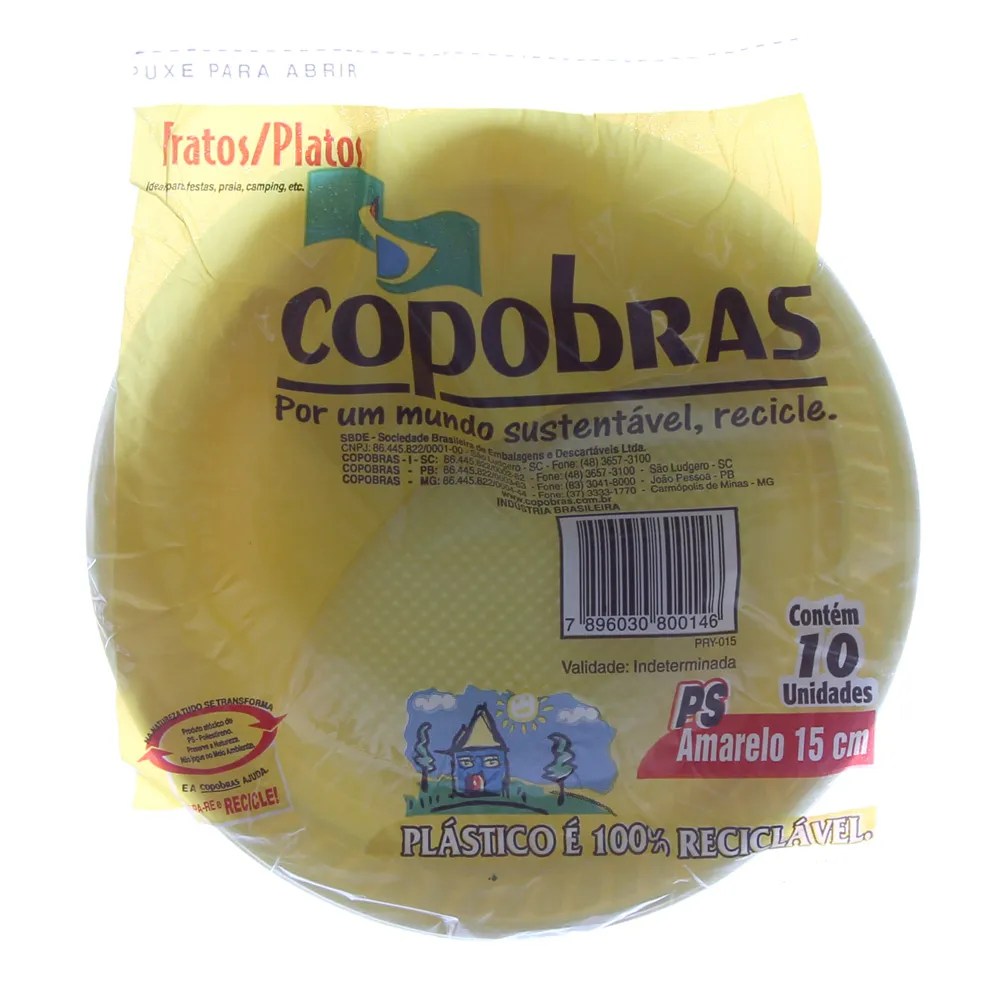 PRATO AMARELO COPOBRAS 15CM C/10
