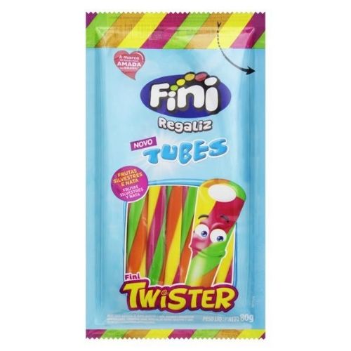 BALA REGALIZ FRUTAS SILVESTRES E NATA FINI TUBES TWISTER PACOTE 80G