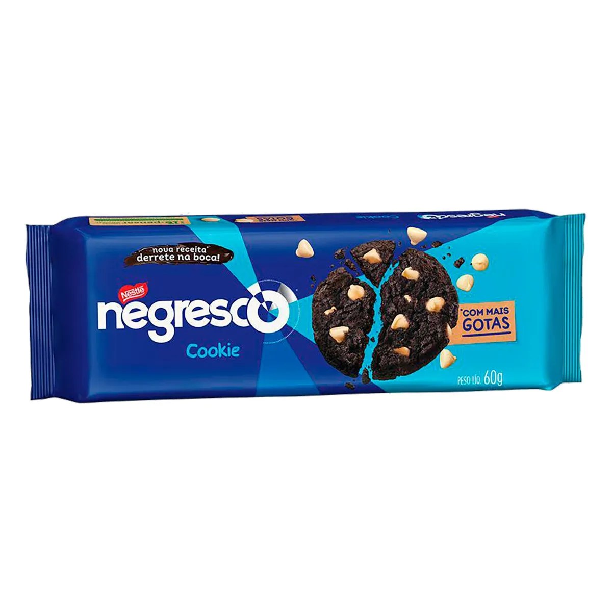 BISCOITO COOKIE CHOCOLATE COM GOTAS DE BAUNILHA NEGRESCO PACOTE 60G