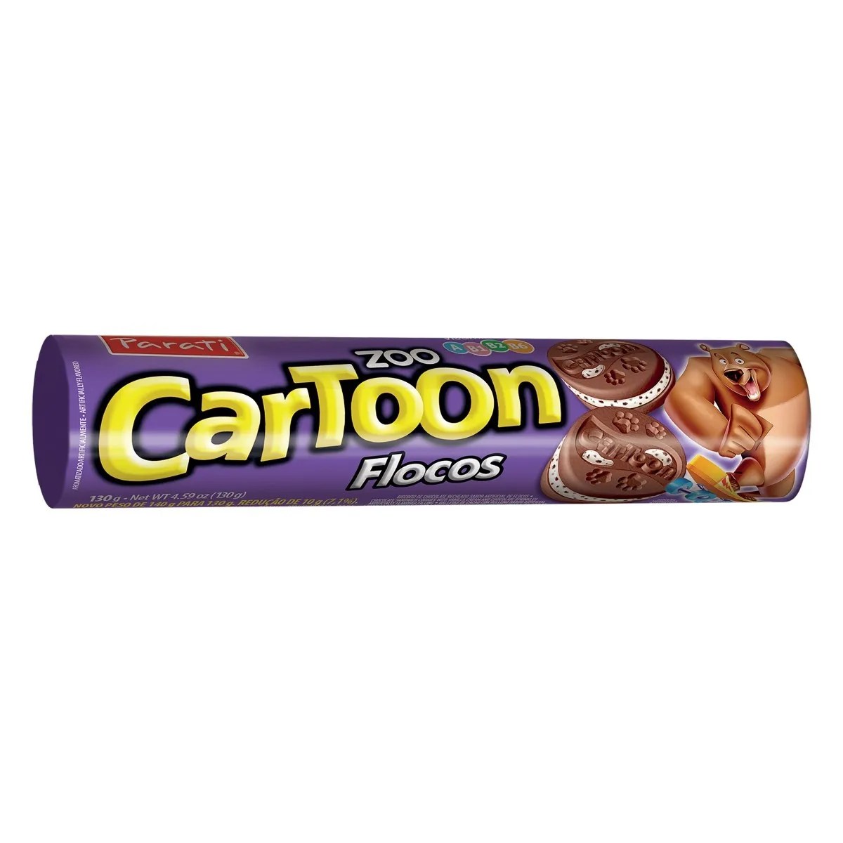 BISCOITO CHOCOLATE RECHEIO FLOCOS ZOO CARTOON PACOTE 110G