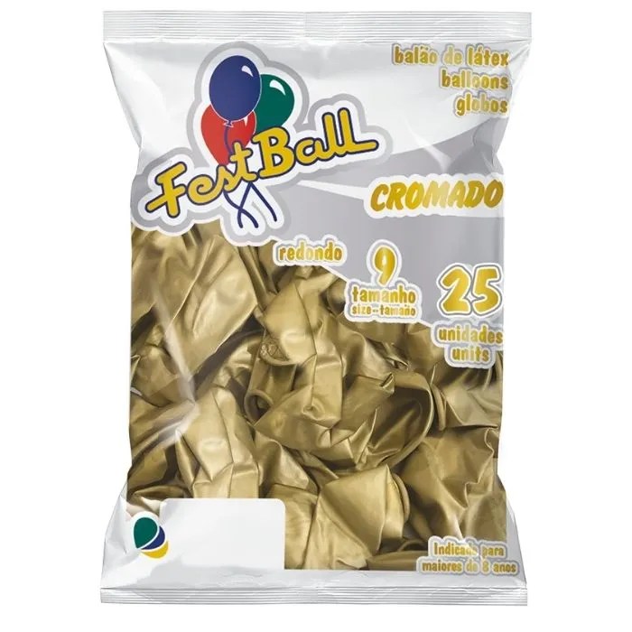 BALÃO CROMADO OURO 9 FESTBALL C/25