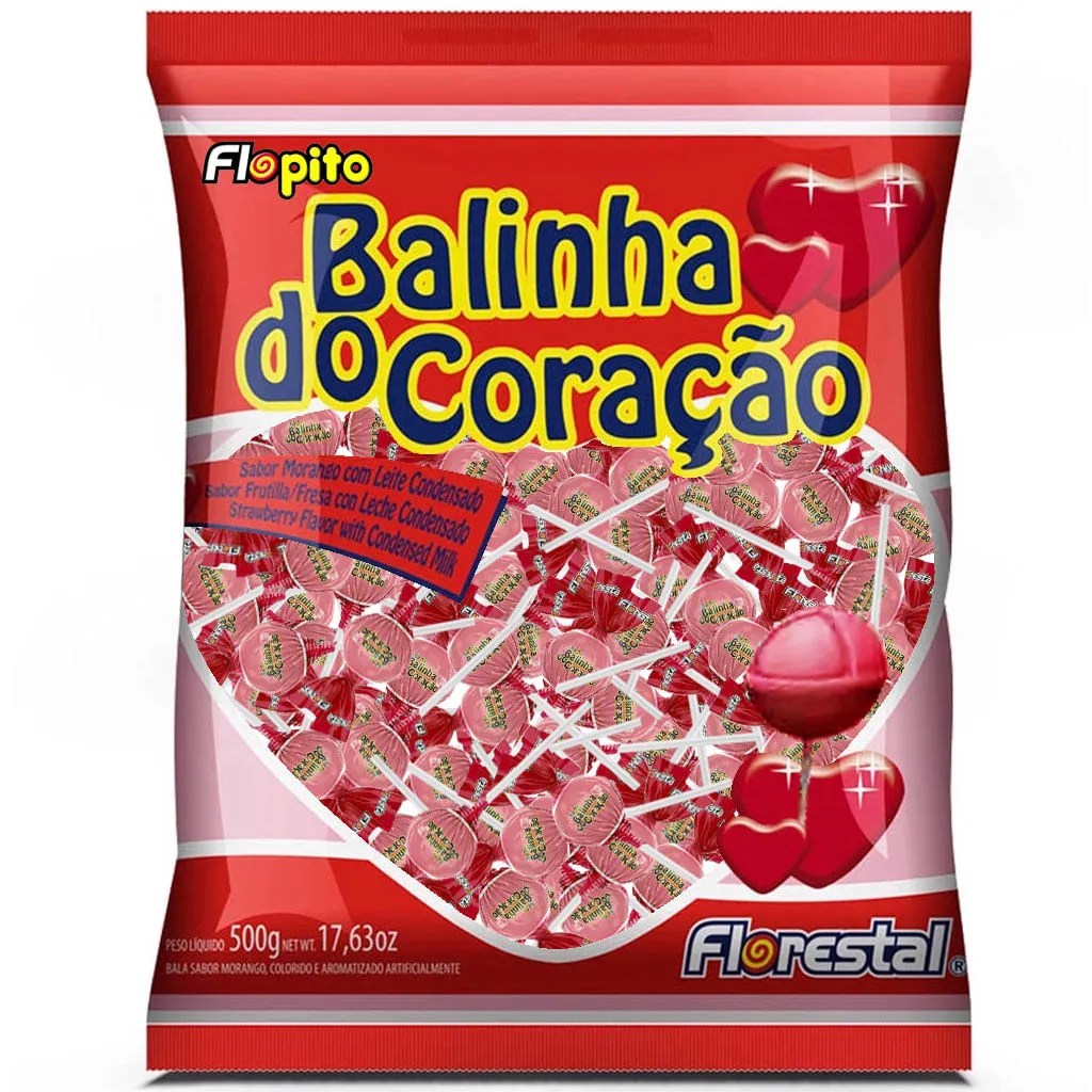 PIRULITO BALINHA DO CORAÇÃO MORANGO C/50