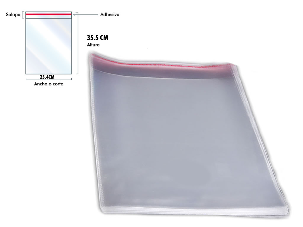 Paquete X 100 Bolsas medidas 35.5cm x 25.4cm Celofán Con solapa Adhesivo Transparente Paquete X 100 Bolsas medidas 35.5cm x 25.4cm Celofán Con solapa Adhesivo Transparente
