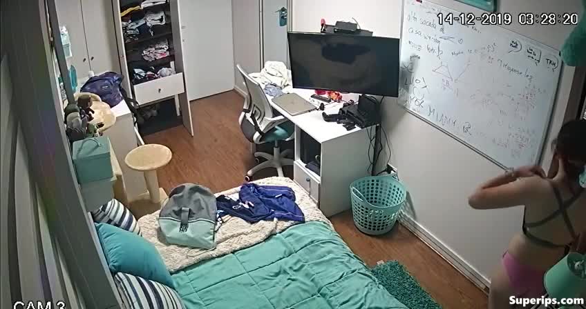 IPCAM – White teenage girl gets dressed in her room IPCAM – White teenage girl gets dressed in her room