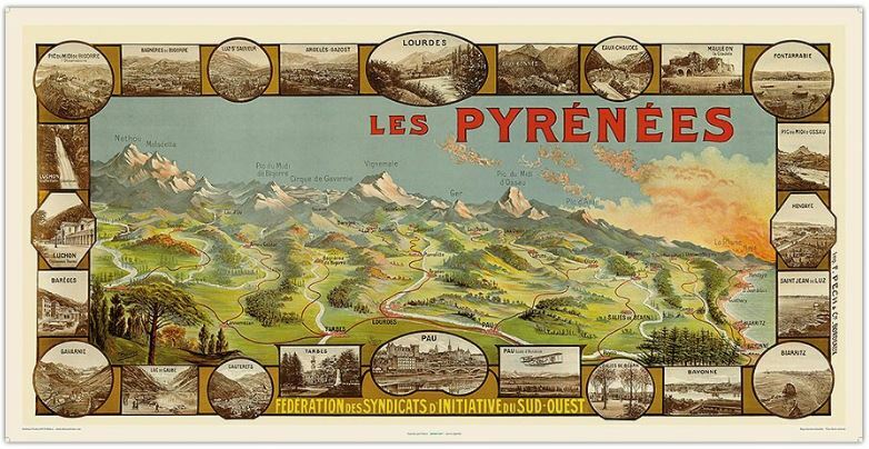 Affiches PUB Retro 50X100cm Panorama Vallee des Pyrénées PAU TARBES BIARRITZ Affiches PUB Retro 50X100cm Panorama Vallee des Pyrénées PAU TARBES BIARRITZ