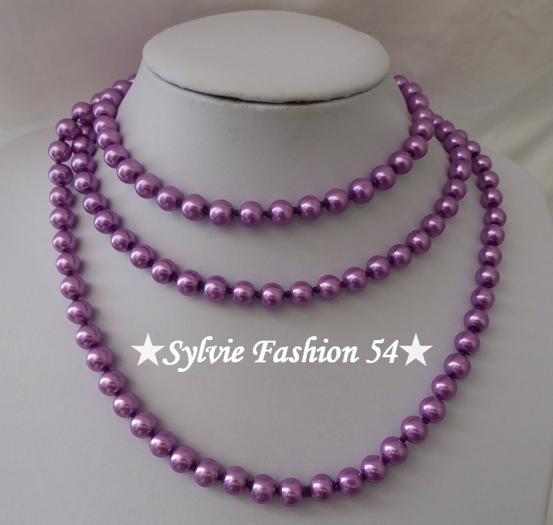 COLLIER SAUTOIR FANTAISIE FEMME BIJOUX PERLE DE VERRE RETRO VIOLET. COLLIER SAUTOIR FANTAISIE FEMME BIJOUX PERLE DE VERRE RETRO VIOLET.